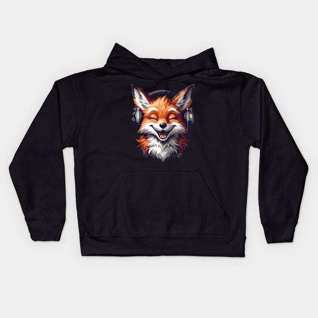 Funny Smiling musical fox wearing headphones Kids Hoodie by TomFrontierArt